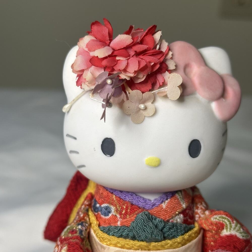 Vintage 2001 Sanrio Hello Kitty Ceramic Red Kimono Figurine Floral Japan Rare 6” - Picture 3 of 11